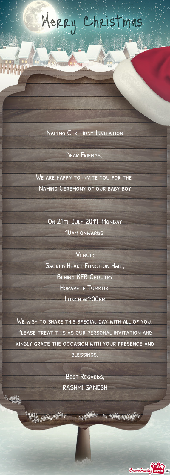 Naming Ceremony Invitation    Dear Friends,     We are