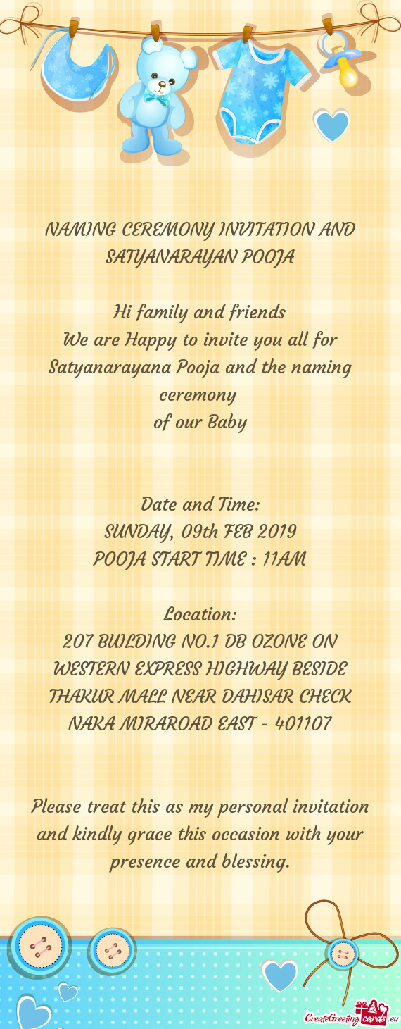 NAMING CEREMONY INVITATION AND SATYANARAYAN POOJA