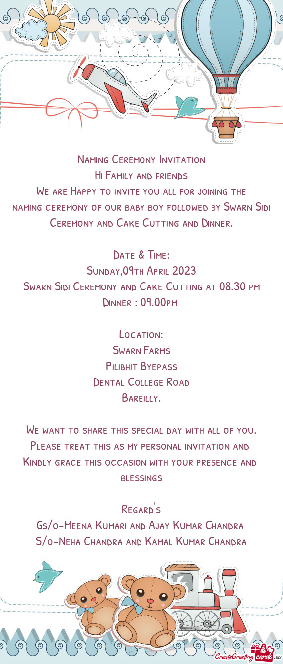 Naming Ceremony Invitation Hi Family and friends We are Happy to invite you all for joining the n