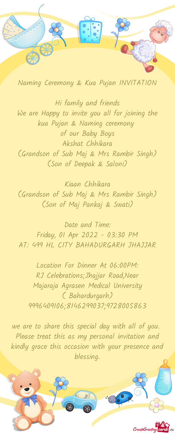 Naming Ceremony & Kua Pujan INVITATION