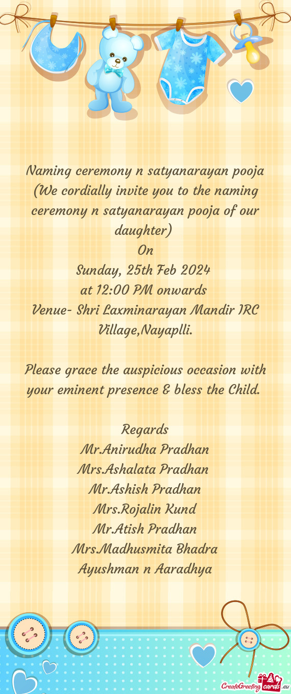 Naming ceremony n satyanarayan pooja