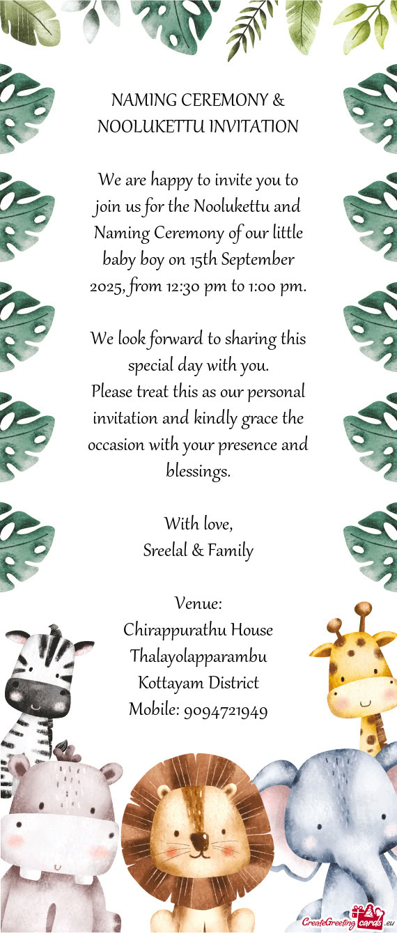 NAMING CEREMONY & NOOLUKETTU INVITATION