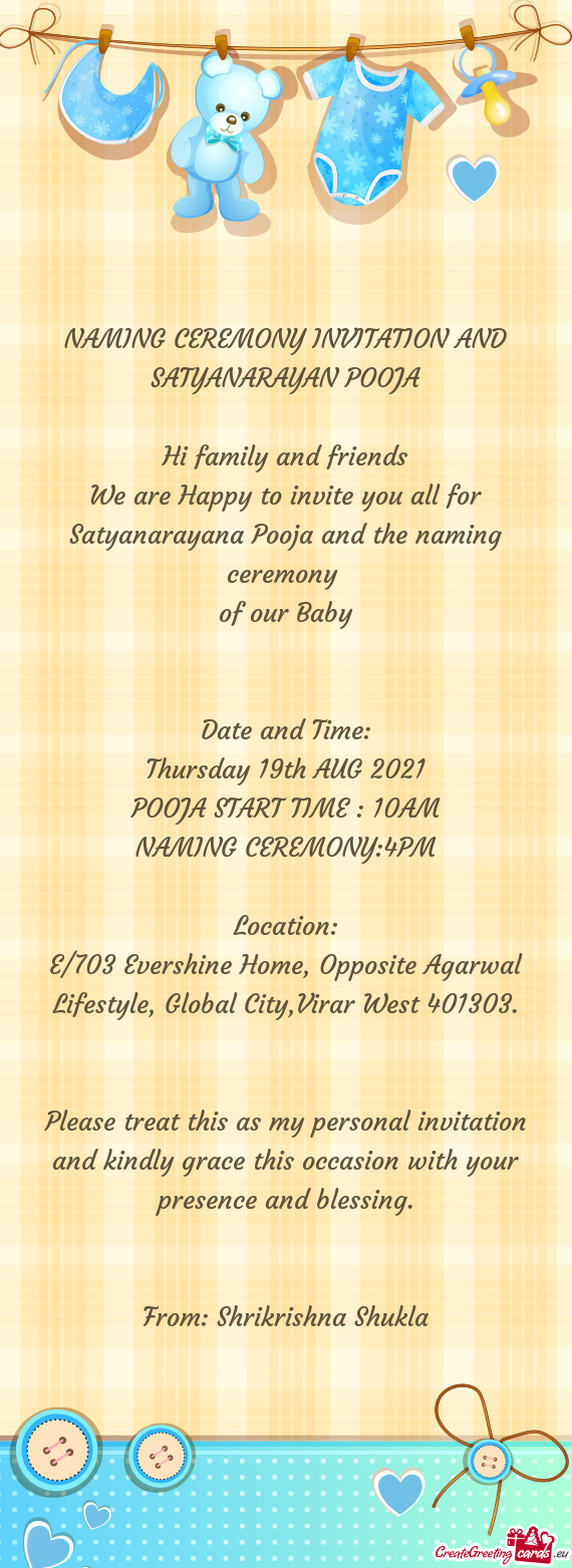 NAMING CEREMONY:4PM