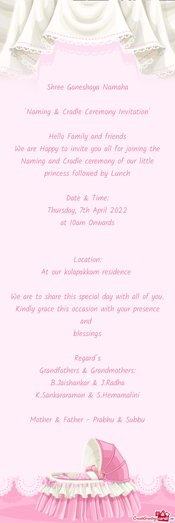 "Naming & Cradle Ceremony Invitation"