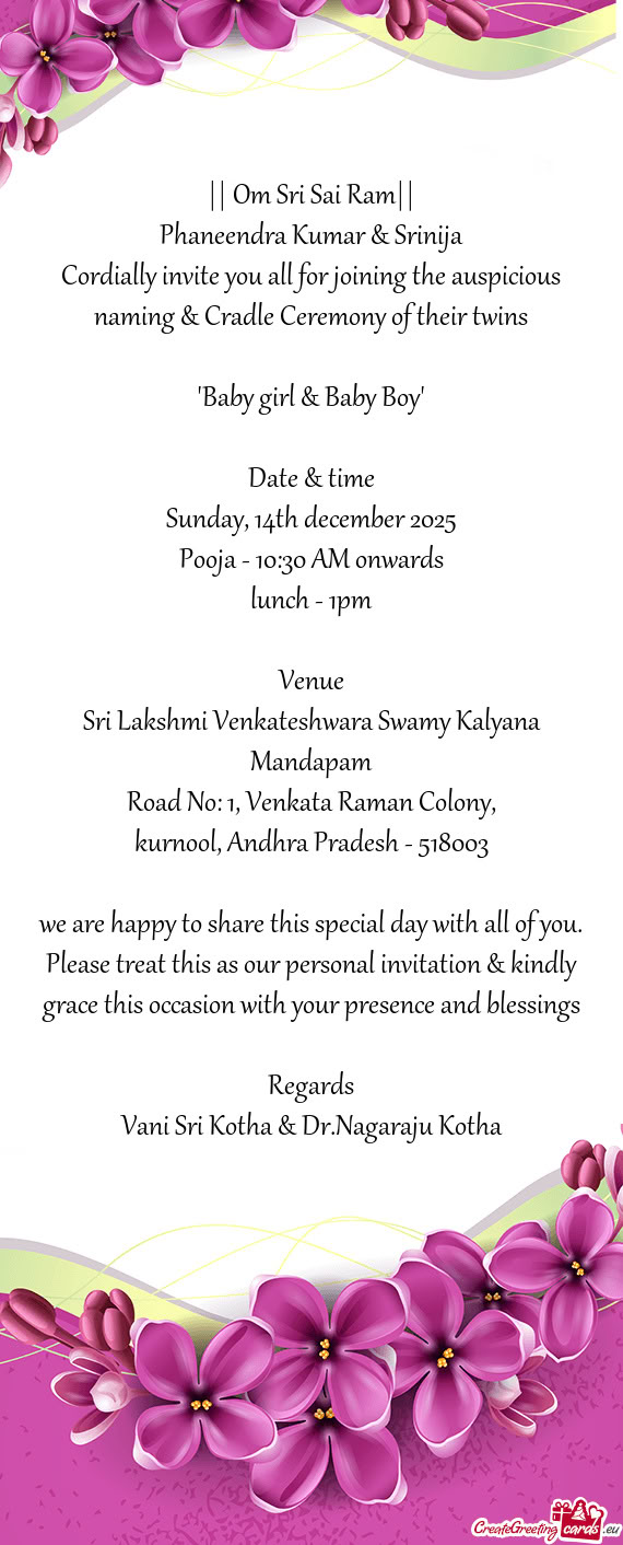 Naming & Cradle Ceremony of their twins