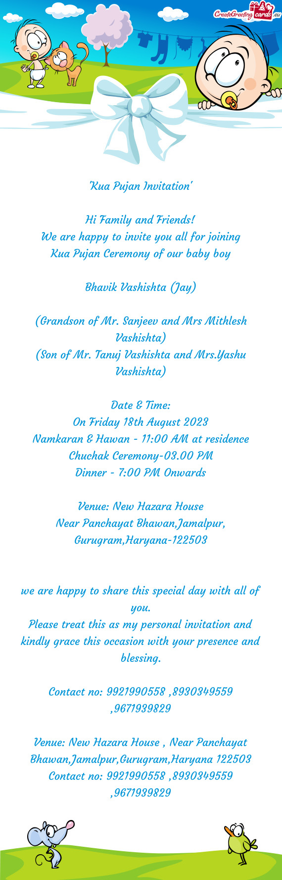 Namkaran & Hawan - 11:00 AM at residence