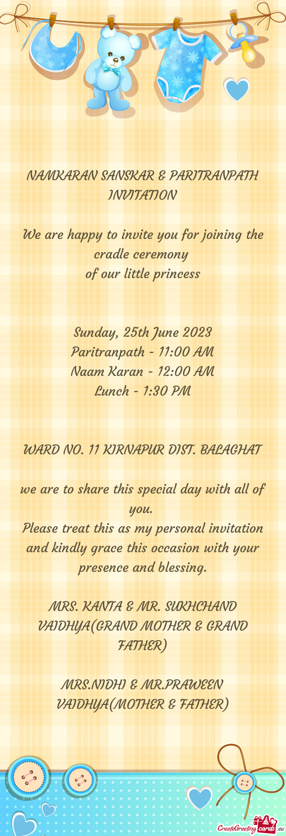 NAMKARAN SANSKAR & PARITRANPATH INVITATION