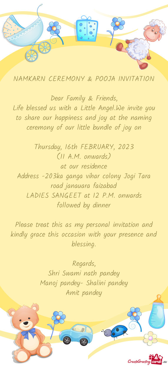 NAMKARN CEREMONY & POOJA INVITATION