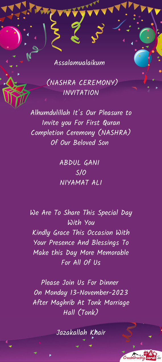 (NASHRA CEREMONY) INVITATION