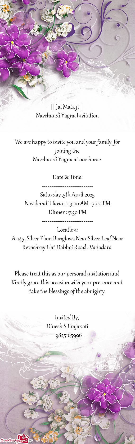 Navchandi Havan : 9:00 AM -7:00 PM