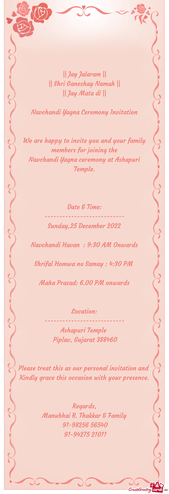 Navchandi Havan : 9:30 AM Onwards