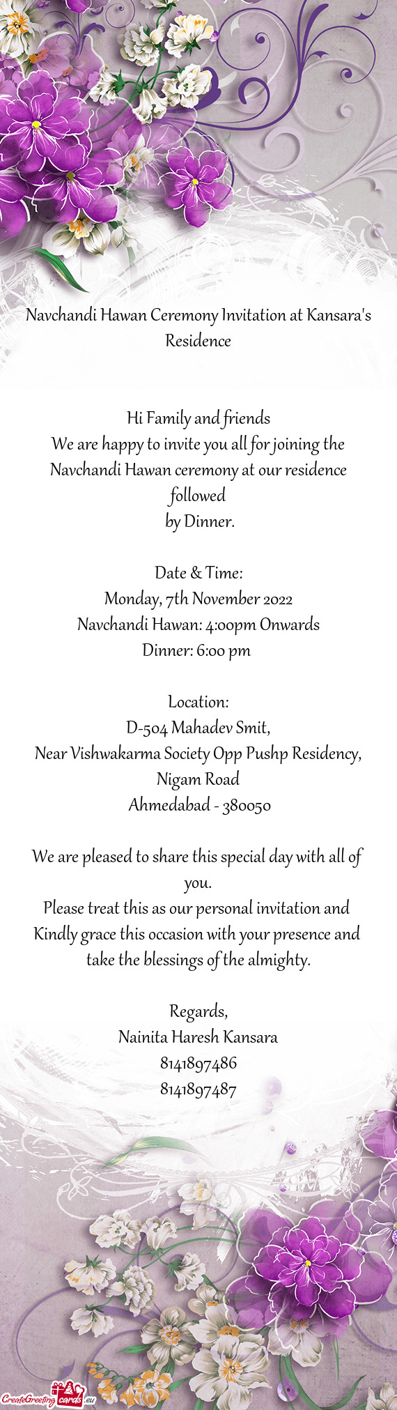 Navchandi Hawan Ceremony Invitation at Kansara