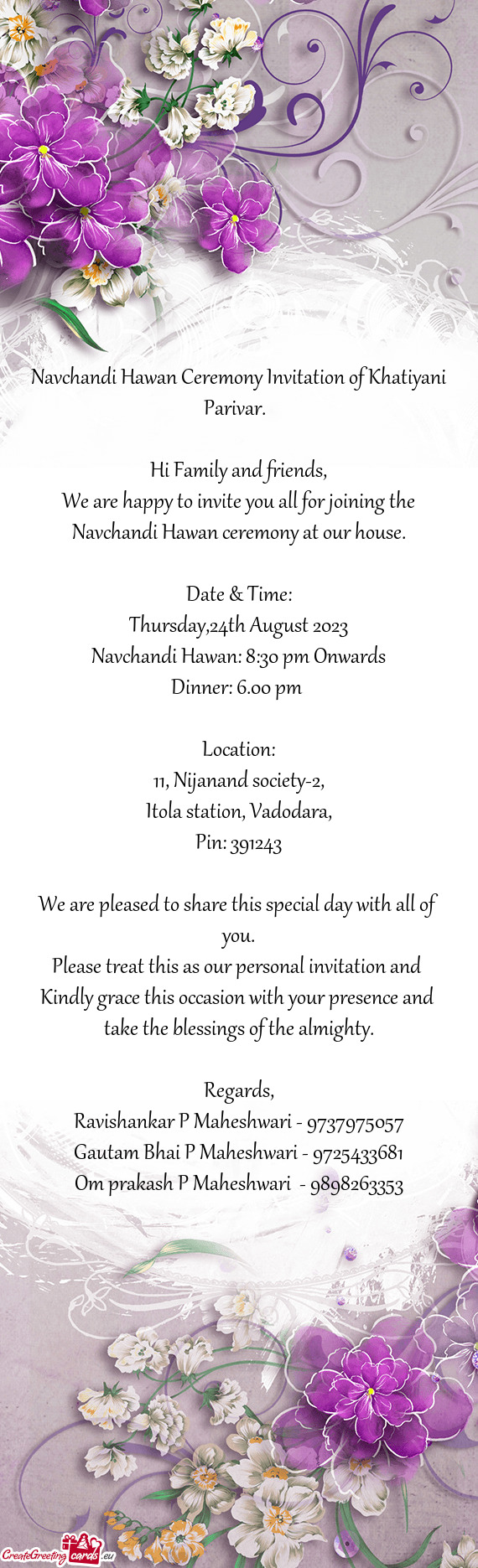 Navchandi Hawan Ceremony Invitation of Khatiyani Parivar