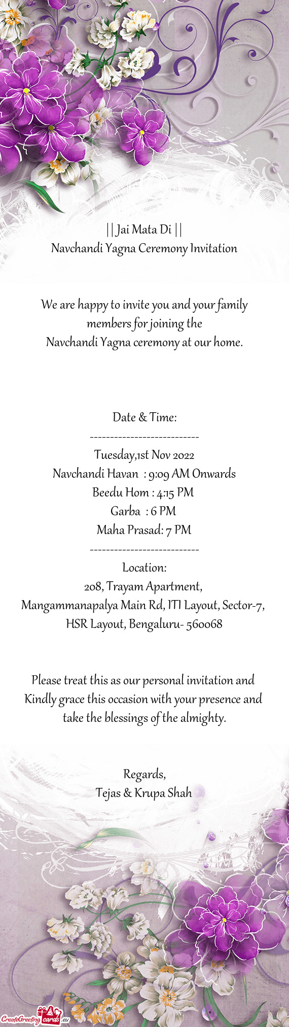 Navchandi Yagna Ceremony Invitation