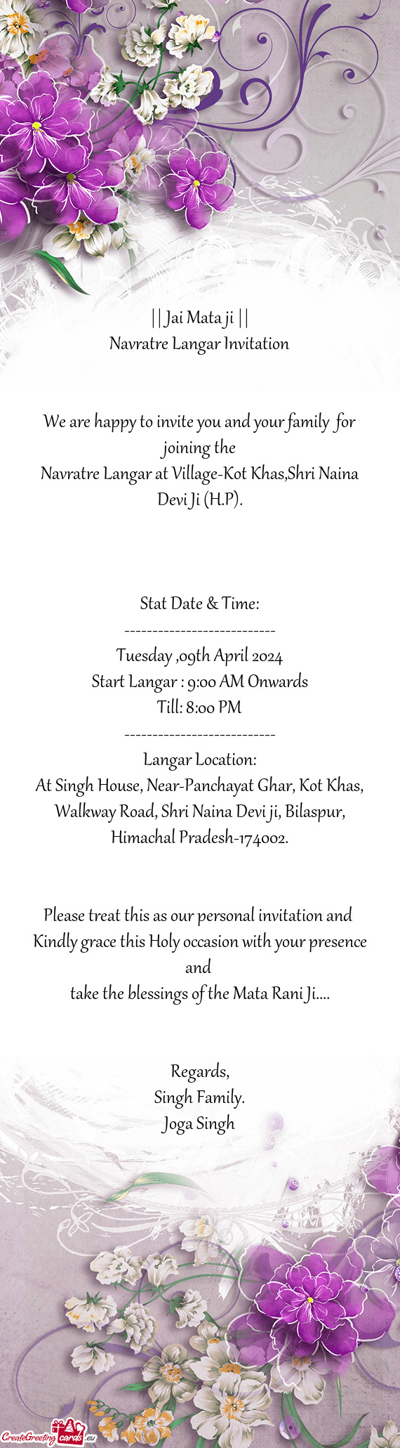 Navratre Langar Invitation