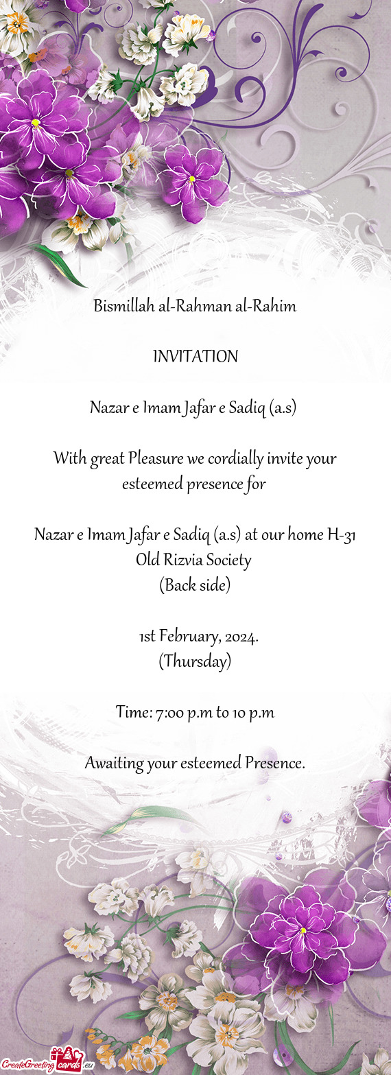 Nazar e Imam Jafar e Sadiq (a.s) at our home H-31 Old Rizvia Society