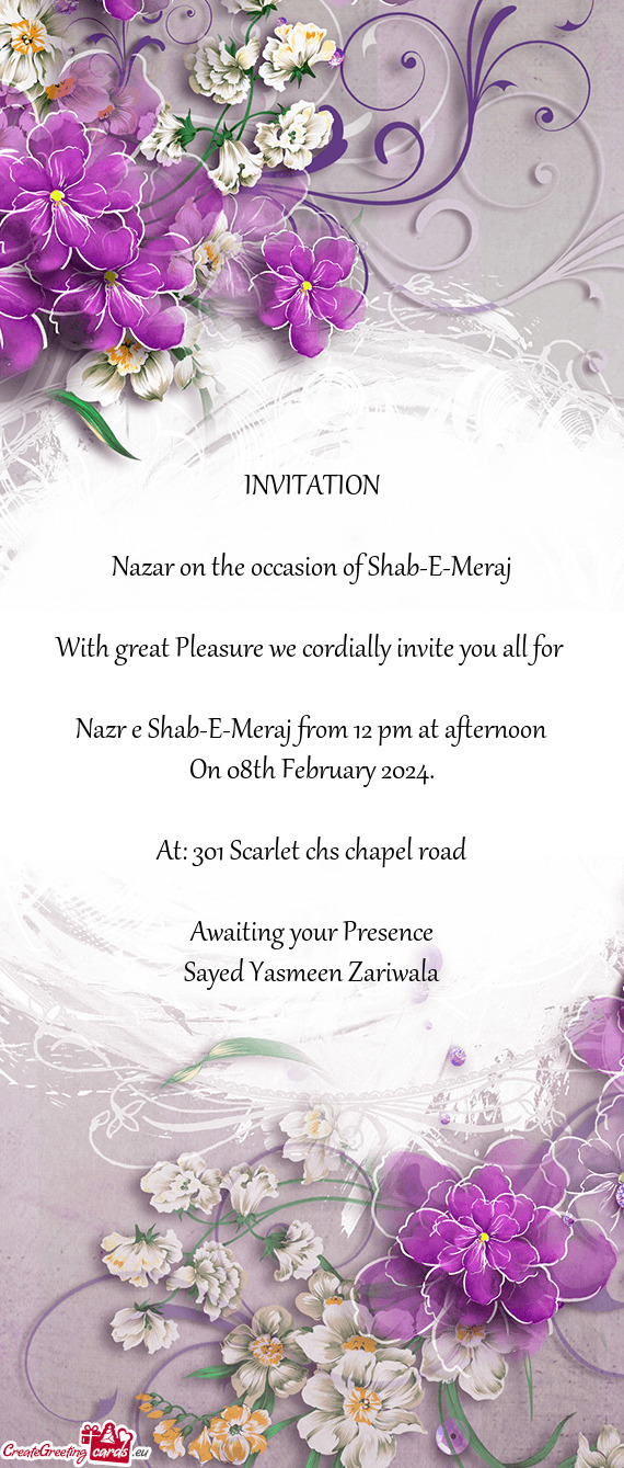 Nazar on the occasion of Shab-E-Meraj