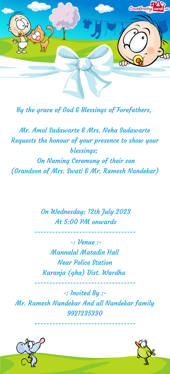 Neha Sadawarte Requests the honour of your presence to show your blessings; On Naming Ceremony