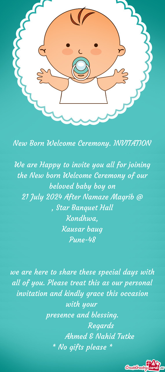 New Born Welcome Ceremony. INVITATION