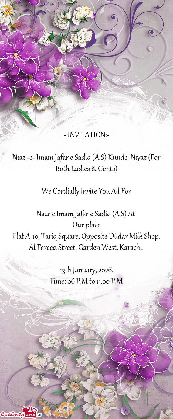 Niaz -e- Imam Jafar e Sadiq (A.S) Kunde Niyaz (For Both Ladies & Gents)