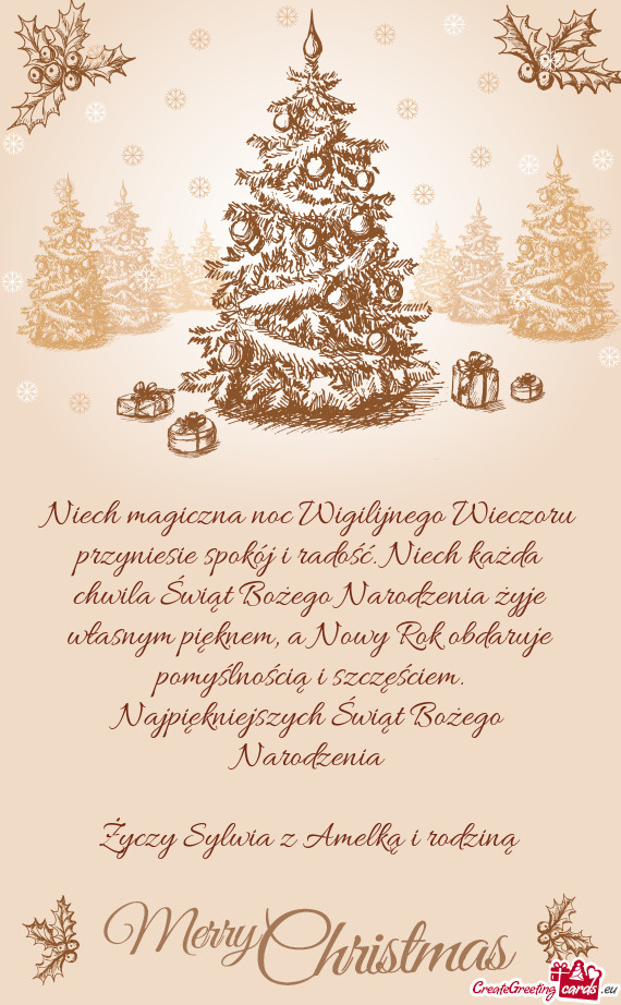 Niech magiczna noc Wigilijnego Wieczoru przyniesie spokój i radość. Niech każda chwila Świąt B