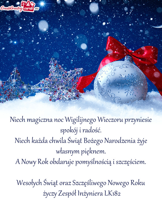 Niech magiczna noc Wigilijnego Wieczoru przyniesie spokój i radość