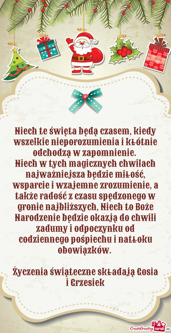 Niech te święta będą czasem, kiedy wszelkie nieporozumienia i kłótnie odchodzą w zapomnienie