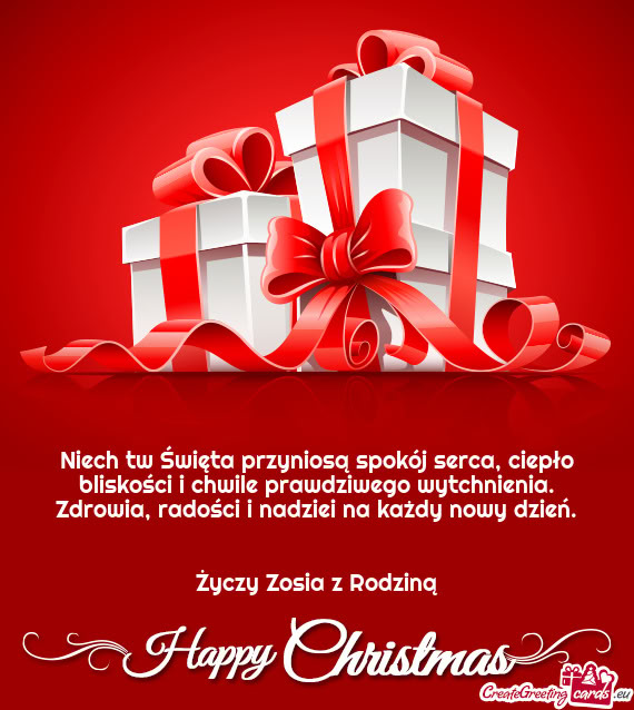 Niech tw Święta przyniosą spokój serca, ciepło bliskości i chwile prawdziwego wytchnienia