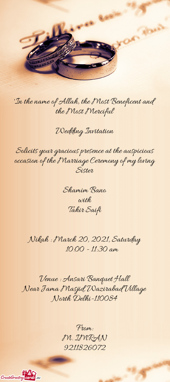 Nikah : March 20, 2021, Saturday