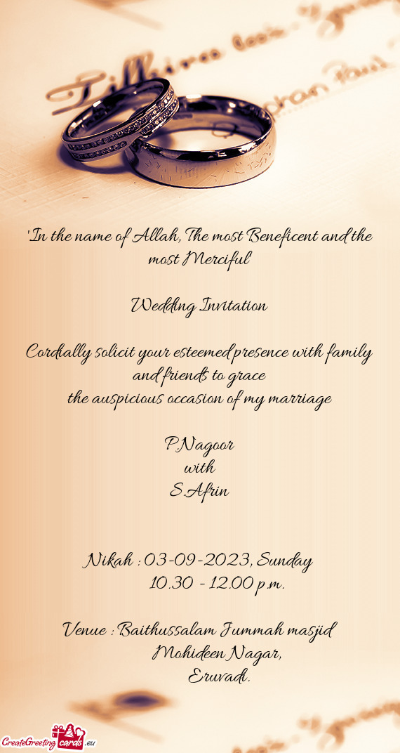 Nikah : 03-09-2023, Sunday