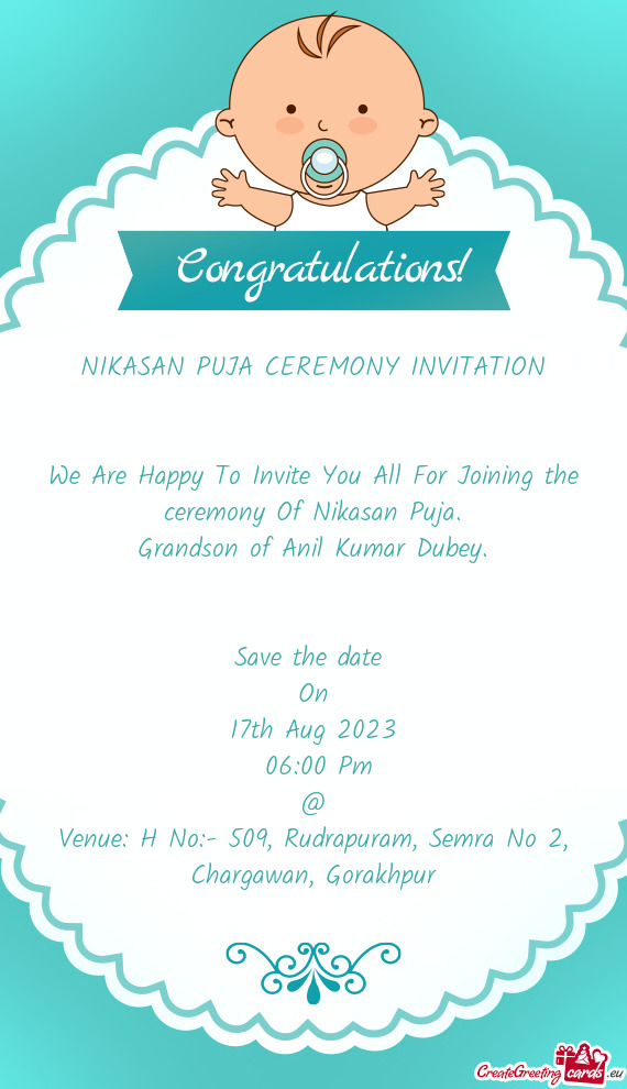 NIKASAN PUJA CEREMONY INVITATION