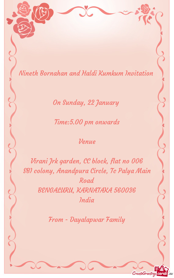 Nineth Bornahan and Haldi Kumkum Invitation