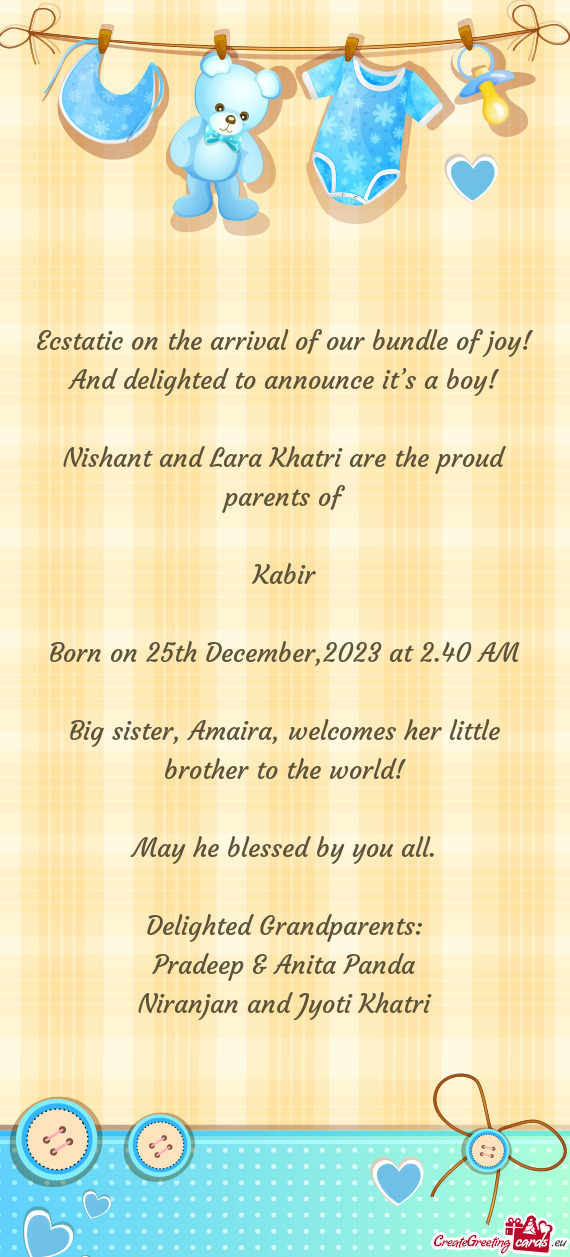 Nishant and Lara Khatri are the proud parents of