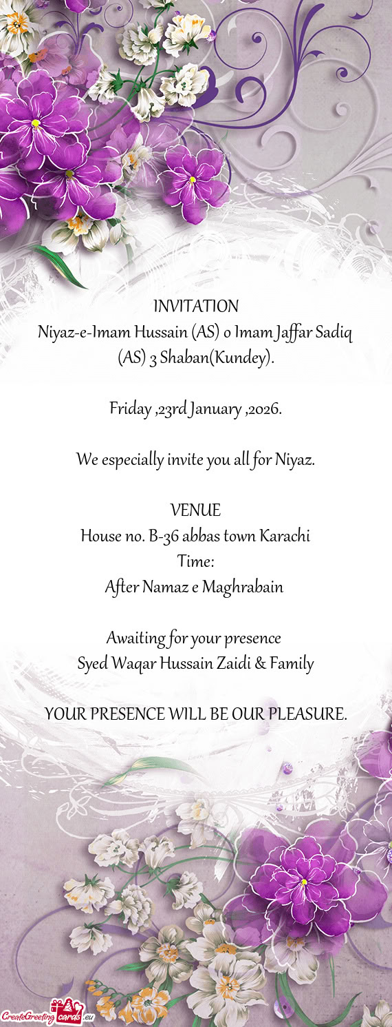 Niyaz-e-Imam Hussain (AS) o Imam Jaffar Sadiq (AS) 3 Shaban(Kundey)