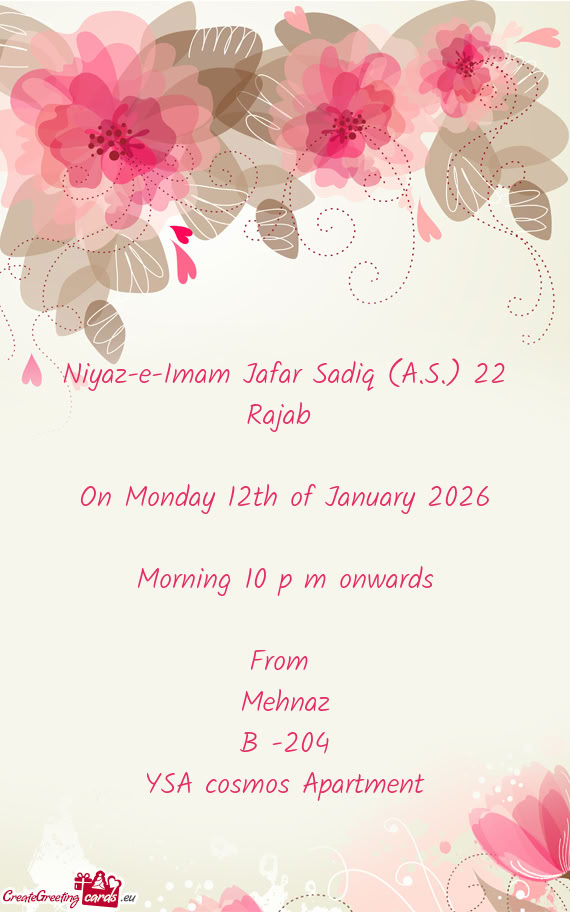 Niyaz-e-Imam Jafar Sadiq (A.S.) 22 Rajab