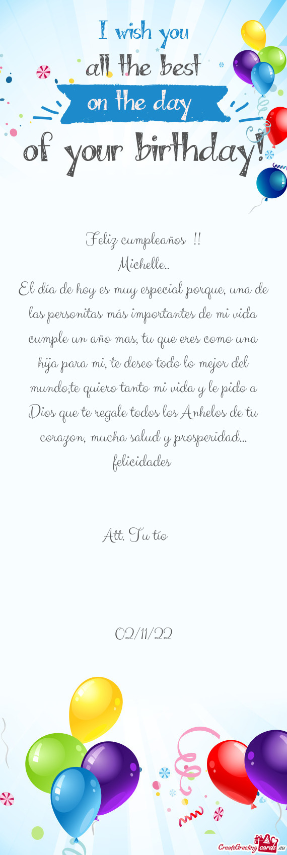 Ño mas, tu que eres como una hija para mi, te deseo todo lo mejor del mundo,te quiero tanto mi vida