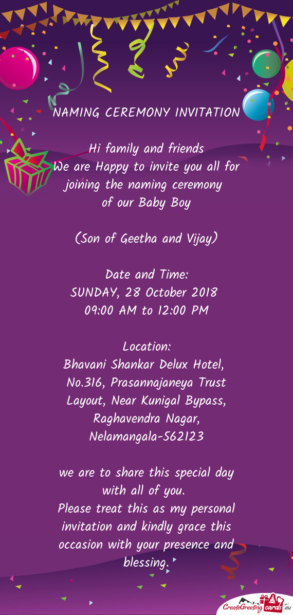 No.316, Prasannajaneya Trust Layout, Near Kunigal Bypass, Raghavendra Nagar, Nelamangala-562123