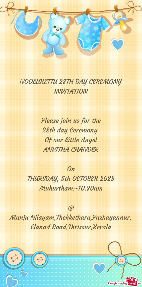 NOOLUKETTU 28TH DAY CEREMONY INVITATION