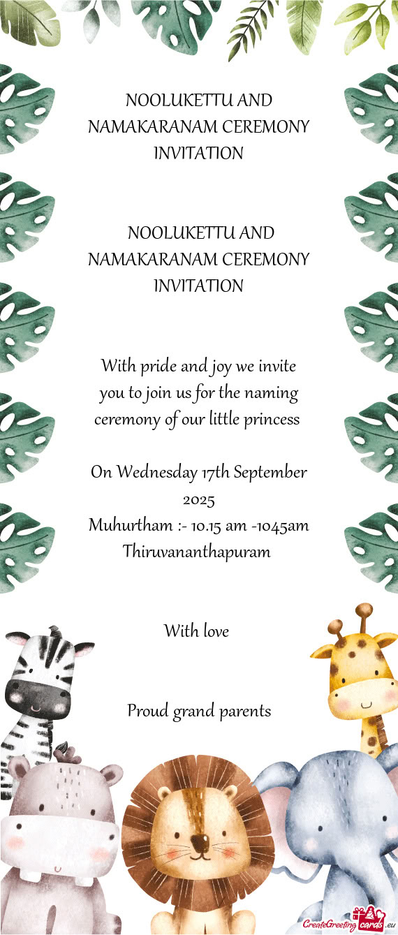 NOOLUKETTU AND NAMAKARANAM CEREMONY INVITATION  NOOLUKETTU AND NAMAKARANAM CEREMONY INVITATION