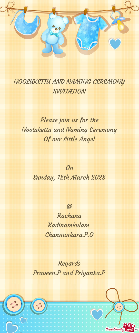 NOOLUKETTU AND NAMING CEREMONY INVITATION