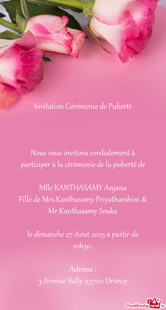 Nous vous invitons cordialement à participer à la cérémonie de la puberté de