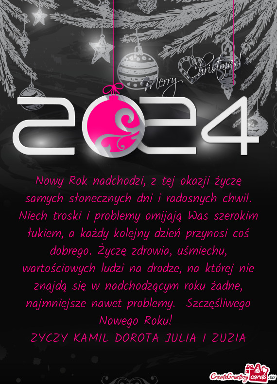 Nowy Rok nadchodzi, z tej okazji życzę samych słonecznych dni i radosnych chwil. Niech troski i p