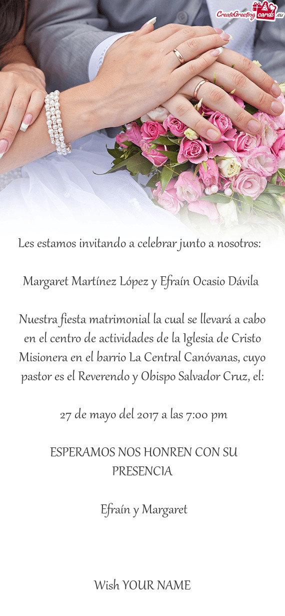 Nuestra fiesta matrimonial la cual se llevará a cabo en el centro de actividades de la Iglesia de C