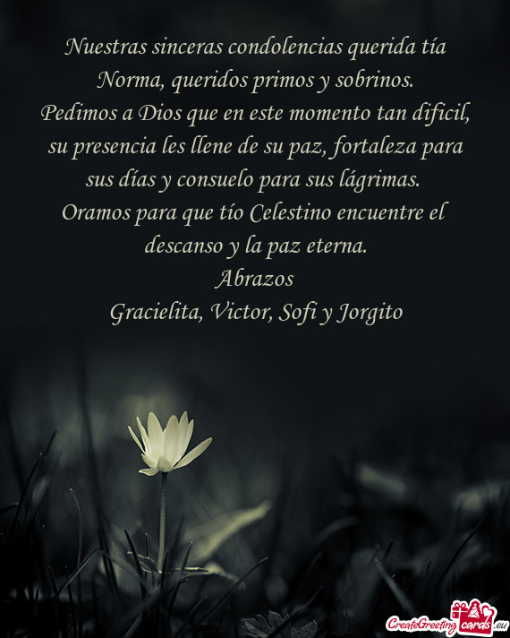 Nuestras sinceras condolencias querida tía Norma, queridos primos y sobrinos