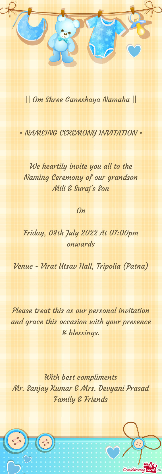 • NAMEING CEREMONY INVITATION •