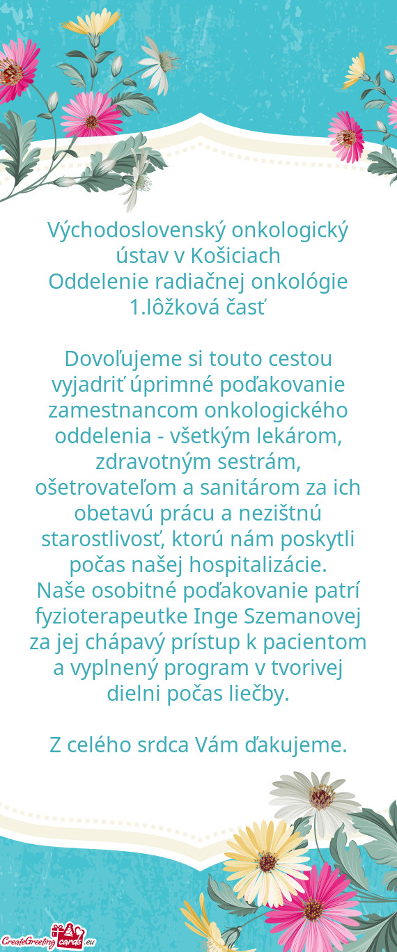 Oddelenie radiačnej onkológie 1.lôžková časť