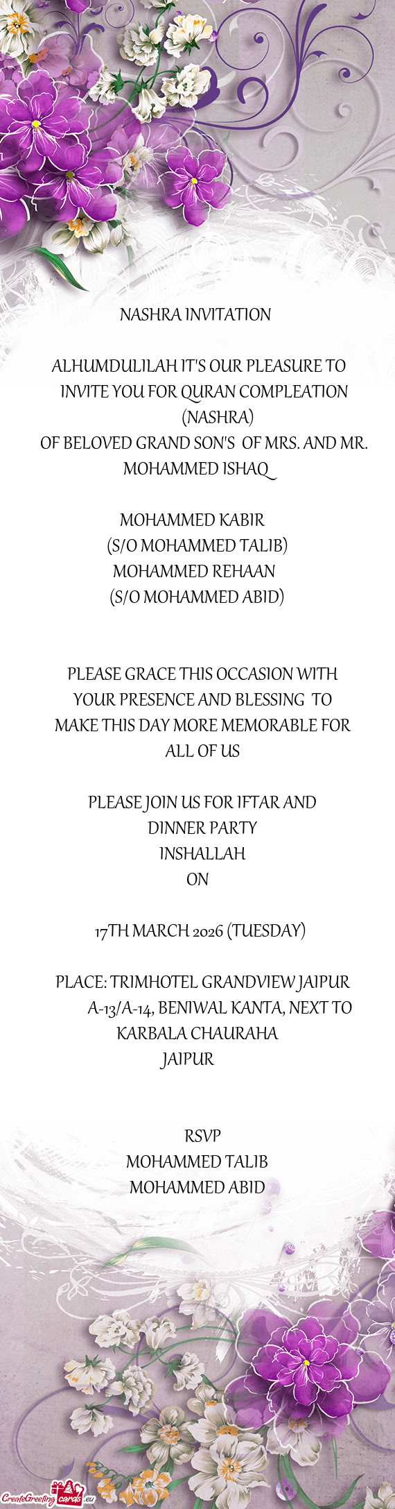 OF BELOVED GRAND SON