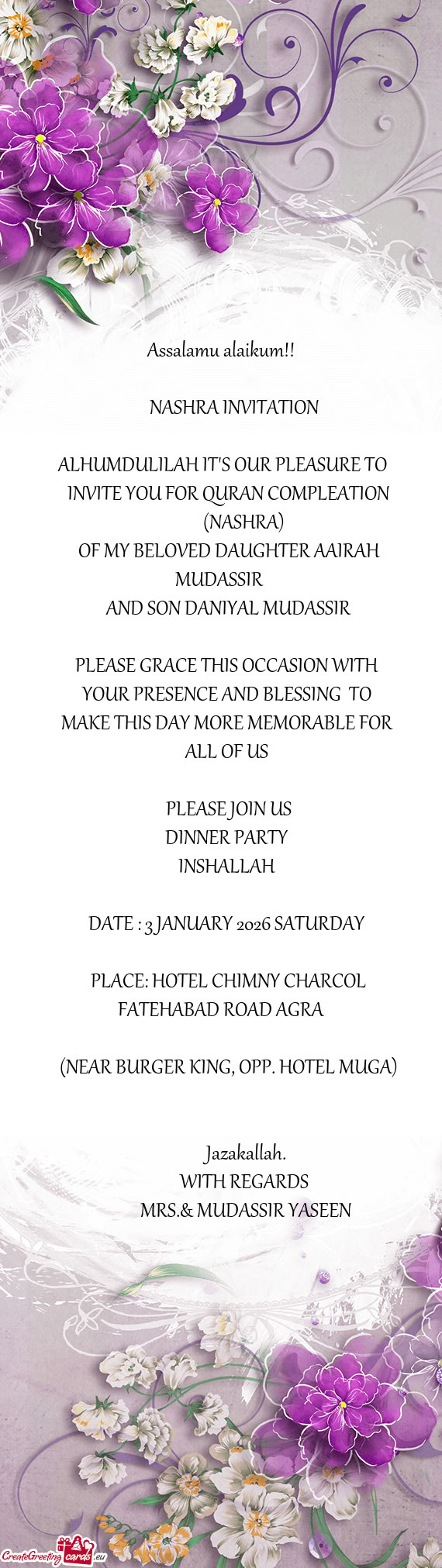 OF MY BELOVED DAUGHTER AAIRAH MUDASSIR