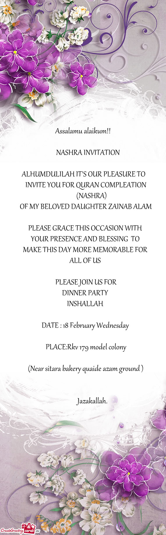 OF MY BELOVED DAUGHTER ZAINAB ALAM