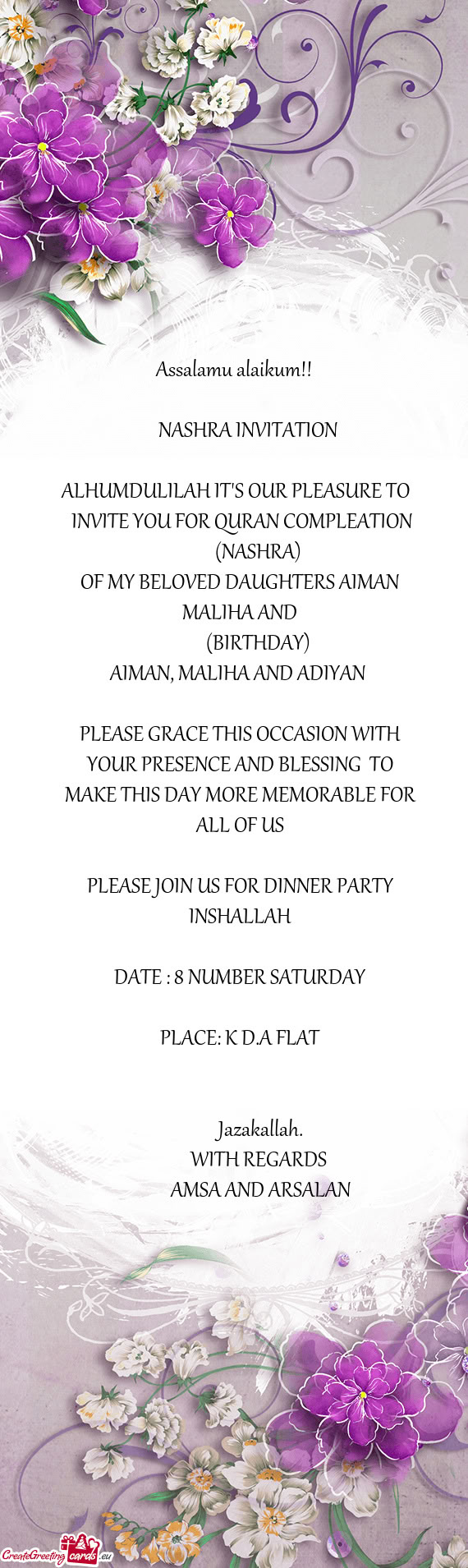 OF MY BELOVED DAUGHTERS AIMAN